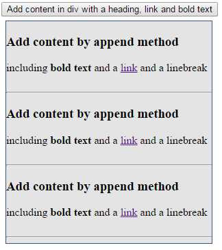 jquery append formatted text