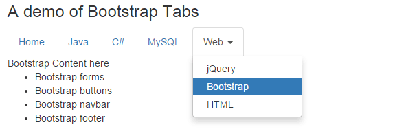 Bootstrap tabs dropdown basic