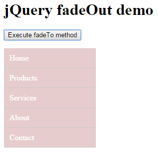 jQuery fadeTo menu
