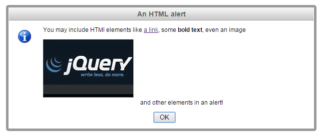 jQuery html alert