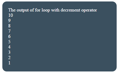 JavaScript for loop decrement
