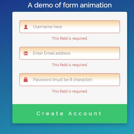 HTML Form validation with animations by jQuery: 4 demos
