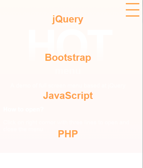 jQuery full screen menu
