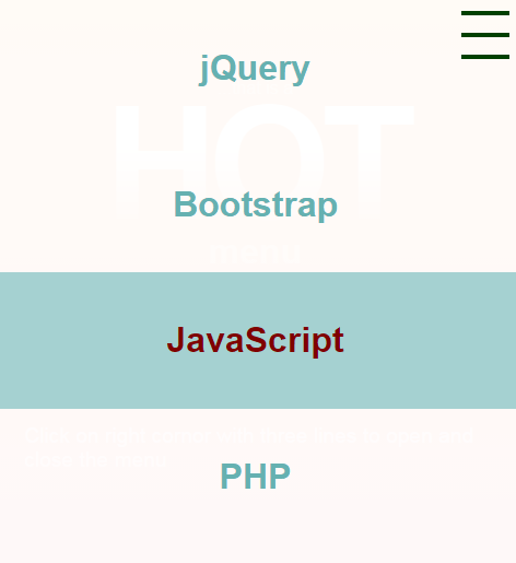 jQuery full screen menu custom