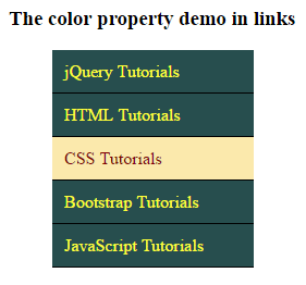 CSS color property: 2 demos of text color animation and links