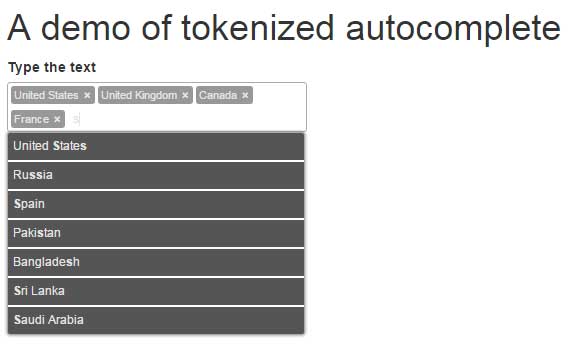 jQuery token autocomplete