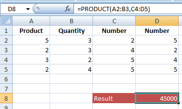 Excel PRODUCT ranges