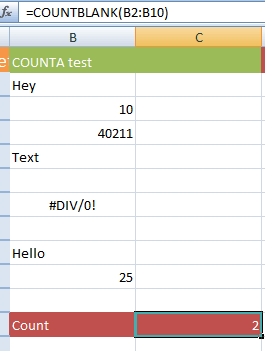 Excel COUNTBLANK