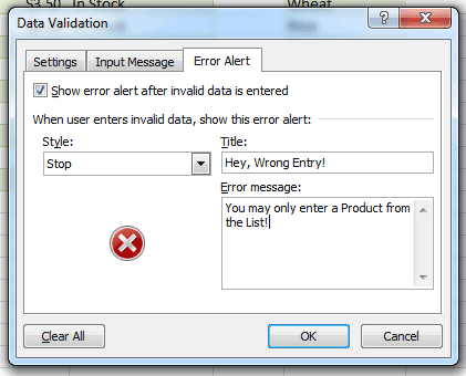 Excel error message